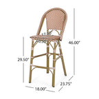 46 Inch Outdoor Barstool Chair Set of 2, Red White Brown Woven Wicker