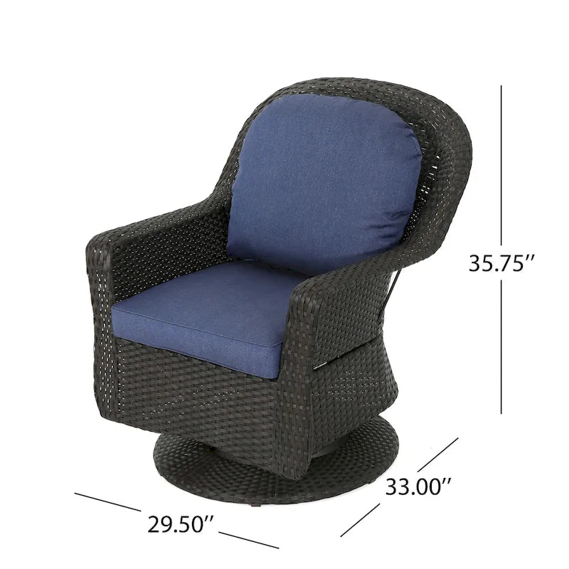 Kaia Outdoor Swivel Accent Chair Set of 2, Rattan Wicker Weave, Blue