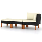 3pc Outdoor Modular Corner Sofa Set, Black Poly Rattan Ivory Polyester