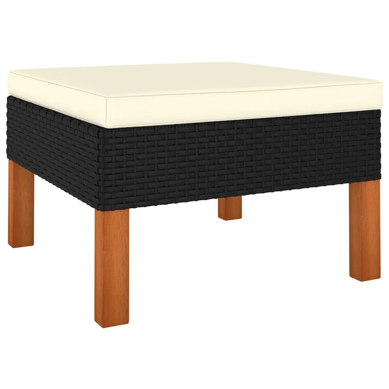 3pc Outdoor Modular Corner Sofa Set, Black Poly Rattan Ivory Polyester