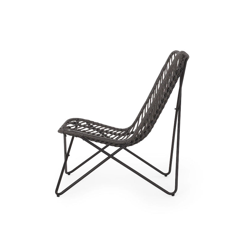 Lymi Outdoor Accent Chair Set of 2, Rattan Woven, Gray Geometric Base