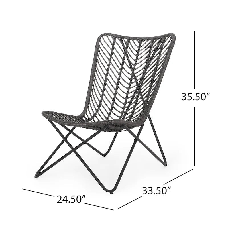 Lymi Outdoor Accent Chair Set of 2, Rattan Woven, Gray Geometric Base