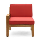 Outdoor L-Sectional Sofa with Coffee Table, Ottoman, Acacia Wood, Red