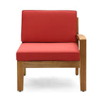 Outdoor L-Sectional Sofa with Coffee Table, Ottoman, Acacia Wood, Red