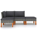Feno 4pc Outdoor Modular Lounge Sofa Set, 2 Ottomans, Dark Gray Rattan