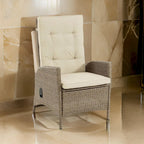 Ankia 25 Inch Outdoor Manual Reclining Chair, Set of 2, Brown Wicker, Beige