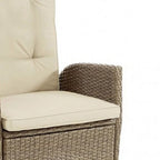 Ankia 25 Inch Outdoor Manual Reclining Chair, Set of 2, Brown Wicker, Beige
