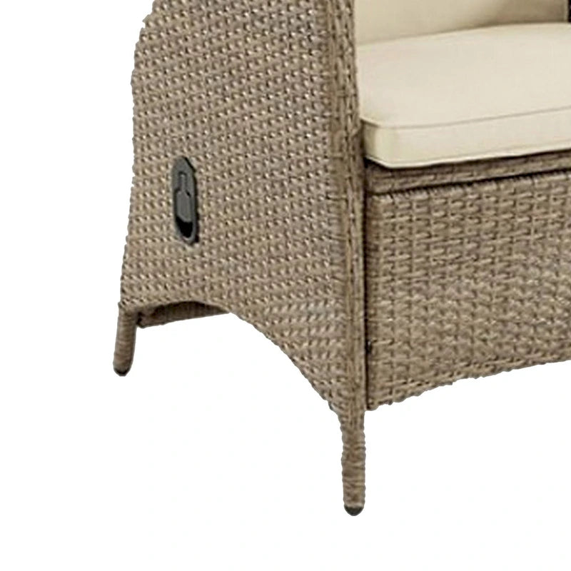 Ankia 25 Inch Outdoor Manual Reclining Chair, Set of 2, Brown Wicker, Beige