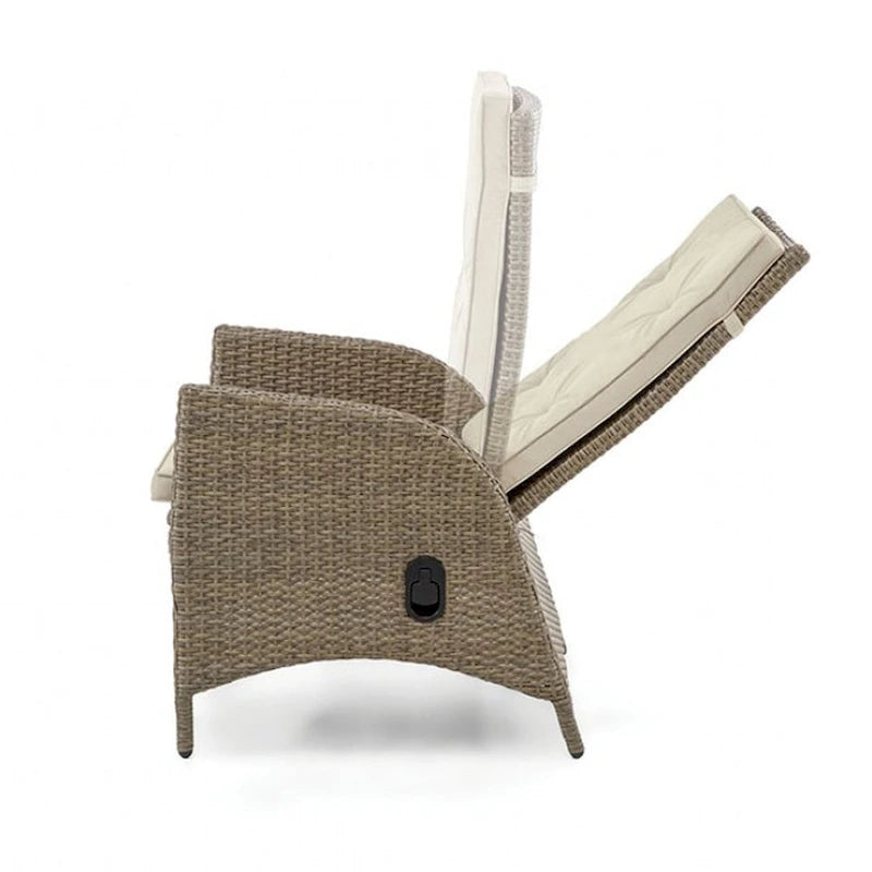 Ankia 25 Inch Outdoor Manual Reclining Chair, Set of 2, Brown Wicker, Beige