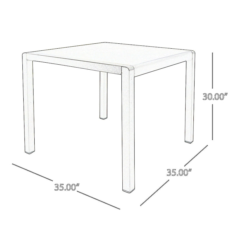 Kimi Outdoor Dining Table, Dark Gray Glass Top, Metal Frame, Square 35 Inch