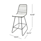 Outdoor Counter Stool Chair Set of 2, Black Iron Frame Construction
