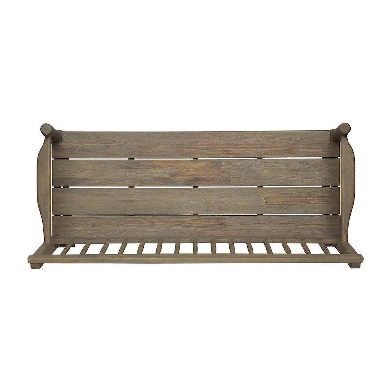 Ikra Outdoor Bench, Built-In Shelf, 51 Inch, Carved Gray Acacia Wood