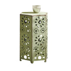 Liana Outdoor Side Table, Hexagonal 14 Inch, Sunburst Cut Out, Green
