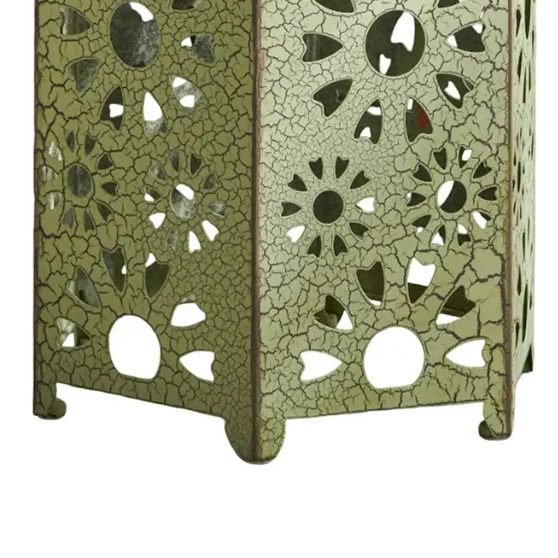 Liana Outdoor Side Table, Hexagonal 14 Inch, Sunburst Cut Out, Green