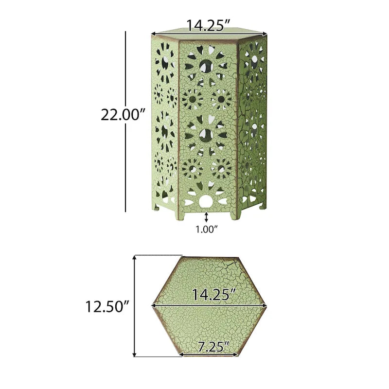 Liana Outdoor Side Table, Hexagonal 14 Inch, Sunburst Cut Out, Green