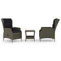3pc Outdoor Lounge Chair Set with 1 End Table, Black, Brown Rattan