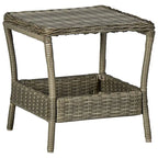 3pc Outdoor Lounge Chair Set with 1 End Table, Black, Brown Rattan