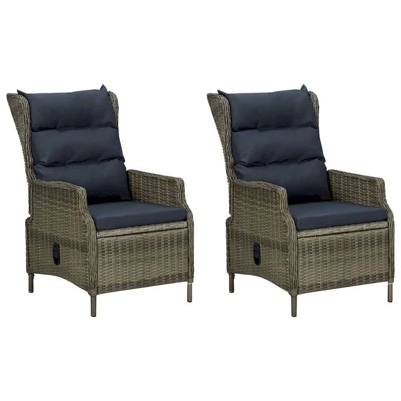 3pc Outdoor Lounge Chair Set with 1 End Table, Black, Brown Rattan