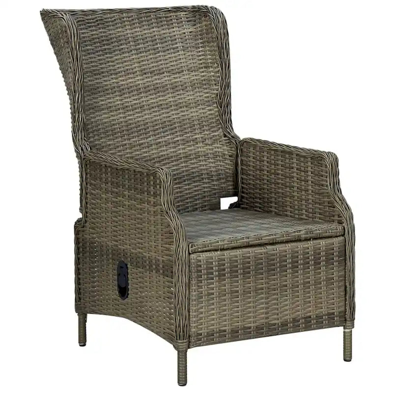 3pc Outdoor Lounge Chair Set with 1 End Table, Black, Brown Rattan