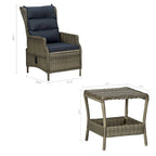 3pc Outdoor Lounge Chair Set with 1 End Table, Black, Brown Rattan