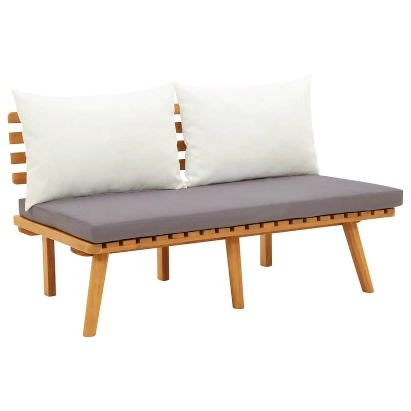 Roma Outdoor Bench, Dark Gray and White, 45 Inch Brown Acacia Wood