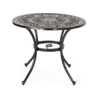 Shaili Outdoor Dining Table, Round 35 Inch Shiny Coppertone Cast Aluminum
