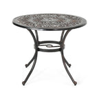 Shaili Outdoor Dining Table, Round 35 Inch Shiny Coppertone Cast Aluminum