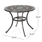 Shaili Outdoor Dining Table, Round 35 Inch Shiny Coppertone Cast Aluminum