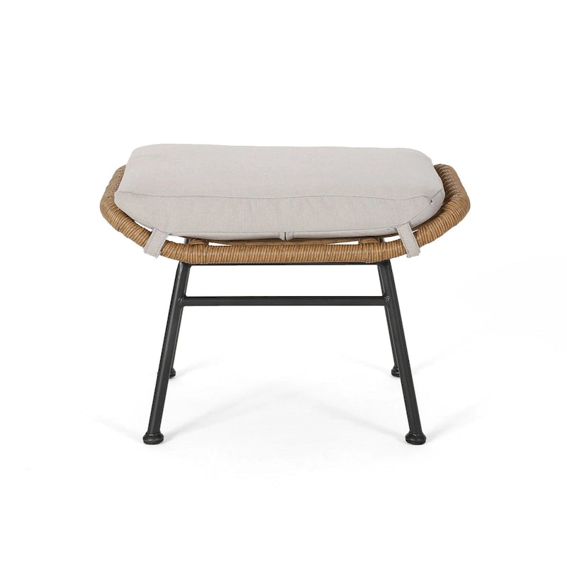 Margo Outdoor Ottoman Set of 2, 24 Inch Black Iron, Brown and Beige