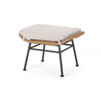 Margo Outdoor Ottoman Set of 2, 24 Inch Black Iron, Brown and Beige