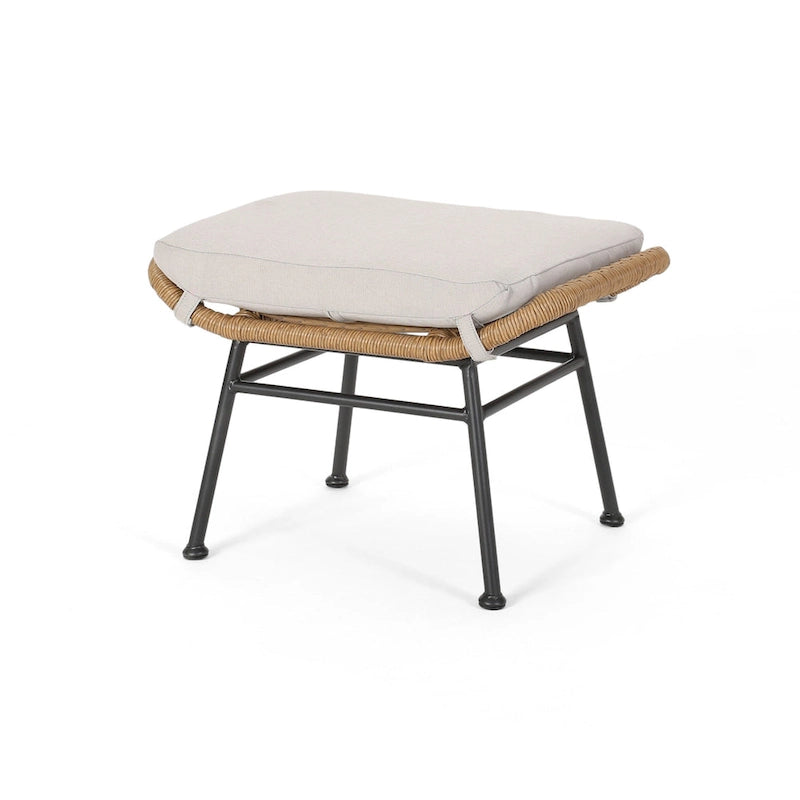 Margo Outdoor Ottoman Set of 2, 24 Inch Black Iron, Brown and Beige