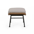 Margo Outdoor Ottoman Set of 2, 24 Inch Black Iron, Brown and Beige
