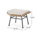 Margo Outdoor Ottoman Set of 2, 24 Inch Black Iron, Brown and Beige