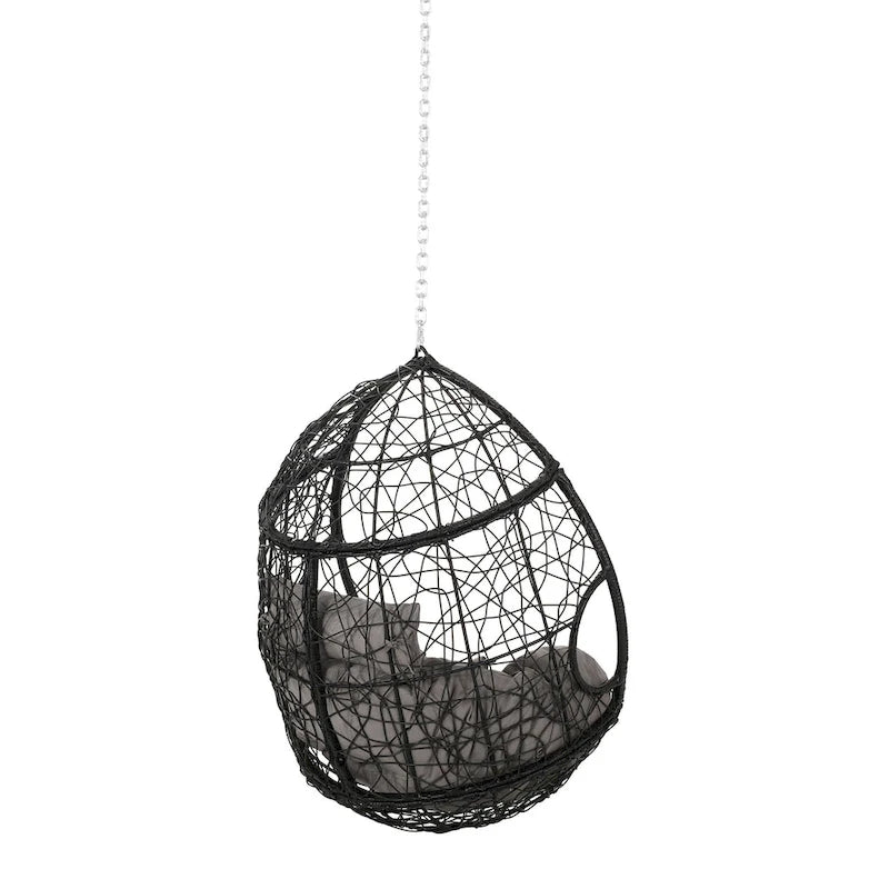 Castic Outdoor Hanging Chair, 46 Inch Rattan Frame, Black Iron, Gray