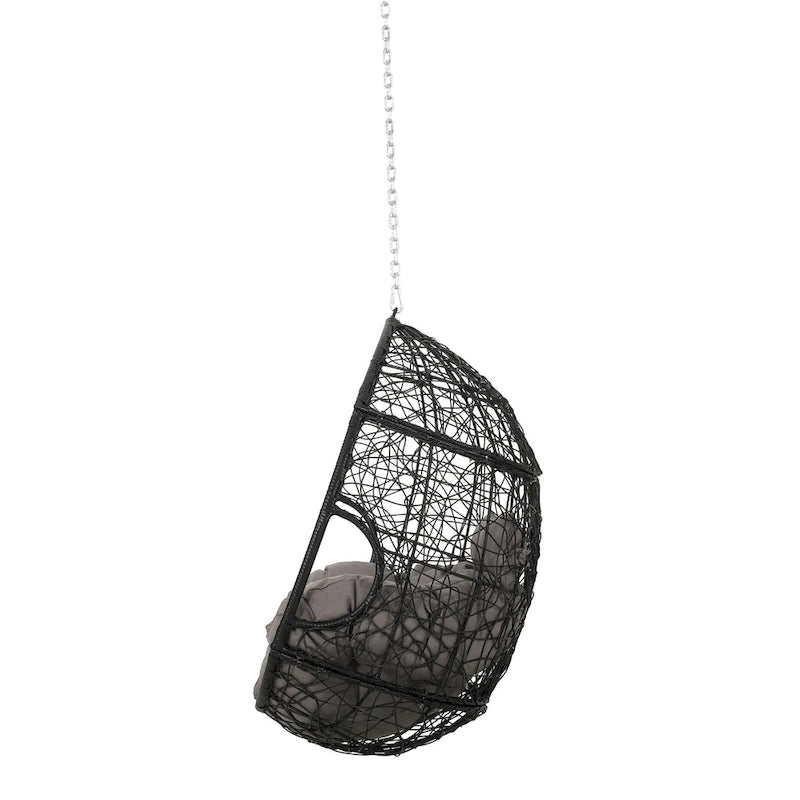 Castic Outdoor Hanging Chair, 46 Inch Rattan Frame, Black Iron, Gray