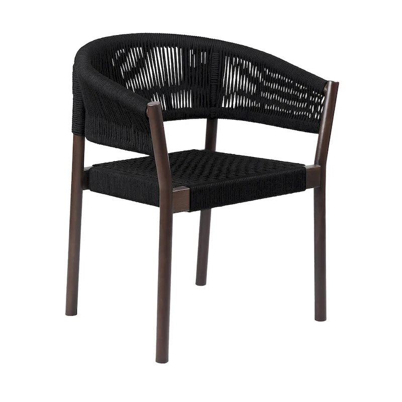 Set of Two 26 Black Solid Wood Outdoor Dining Chair