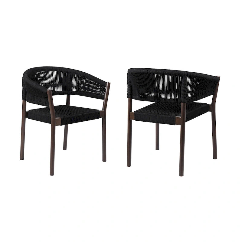 Set of Two 26 Black Solid Wood Outdoor Dining Chair
