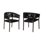 Set of Two 26 Black Solid Wood Outdoor Dining Chair