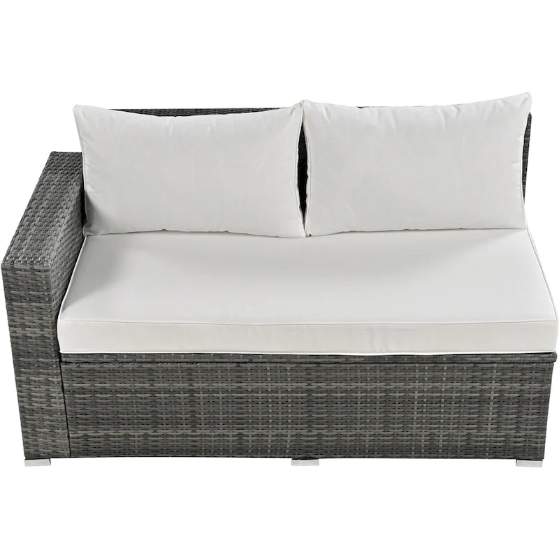 6 Piece Outdoor Furniture Set, All Weather Patio Conversation Set, Rattan Sofa Set with Storage Box and Tempered Glass Table