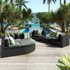 7 Piece Patio Curved Furniture Set, All Weather Outdoor Wicker Sofa Set, Rattan Sofa Lounger with Pillows and Cushio