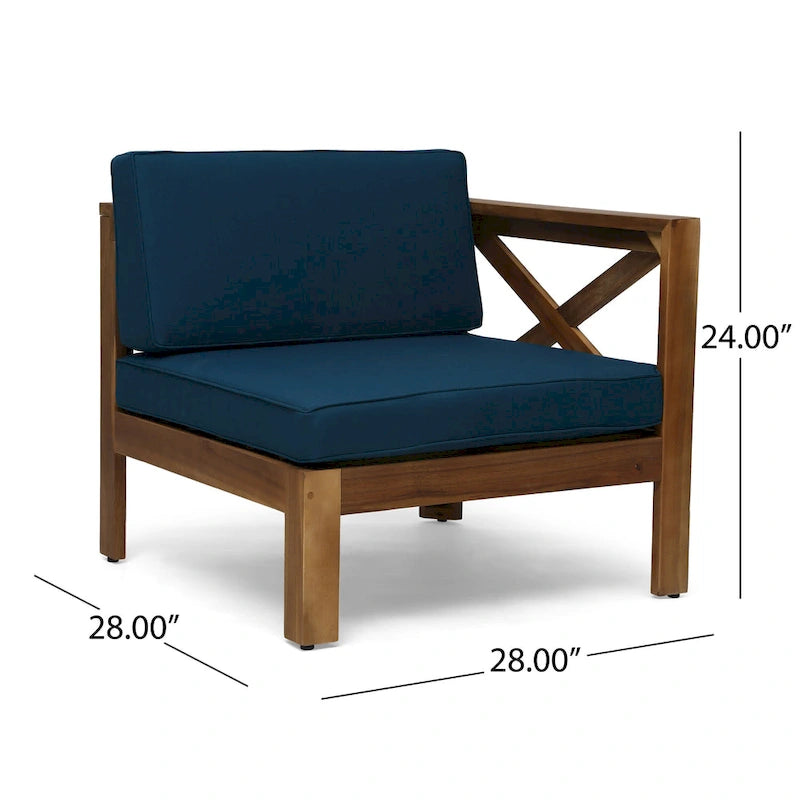 3 Piece Outdoor L-Shape Sofa Set, All-Weather Acacia Wood Conversation Furniture Set with Ottoman and Coffee Table