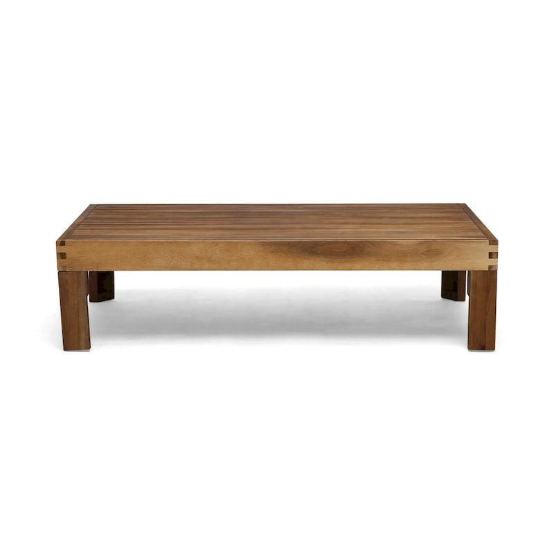3 Piece Outdoor L-Shape Sofa Set, All-Weather Acacia Wood Conversation Furniture Set with Ottoman and Coffee Table