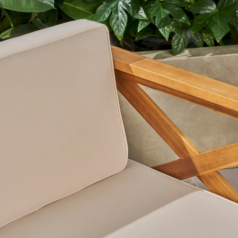 3 Piece Outdoor L-Shape Sofa Set, All-Weather Acacia Wood Conversation Furniture Set with Ottoman and Coffee Table