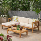 3 Piece Outdoor L-Shape Sofa Set, All-Weather Acacia Wood Conversation Furniture Set with Ottoman and Coffee Table