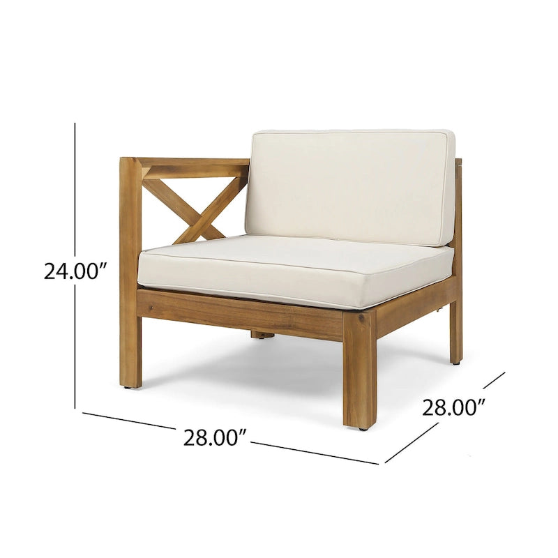 3 Piece Outdoor L-Shape Sofa Set, All-Weather Acacia Wood Conversation Furniture Set with Ottoman and Coffee Table