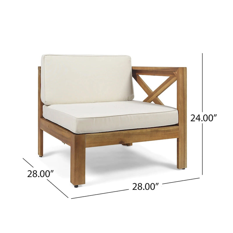 3 Piece Outdoor L-Shape Sofa Set, All-Weather Acacia Wood Conversation Furniture Set with Ottoman and Coffee Table