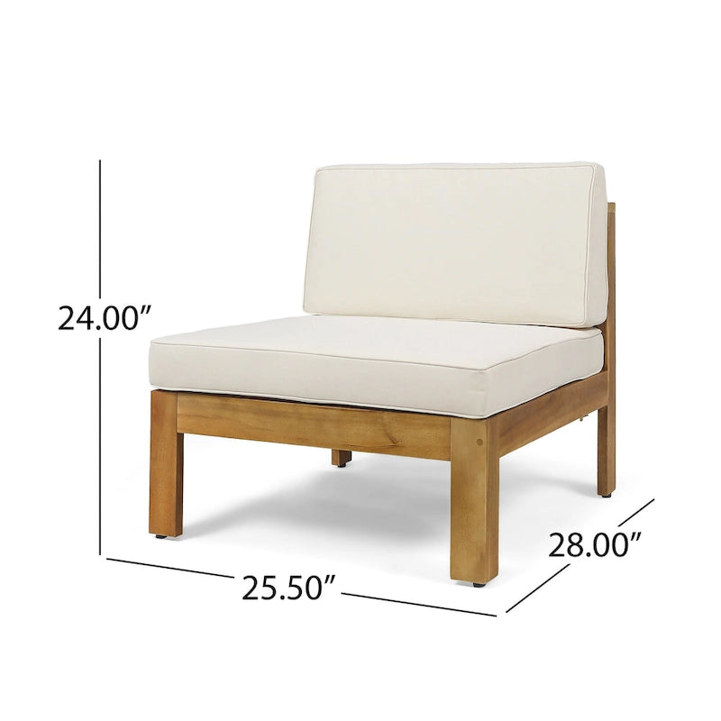 3 Piece Outdoor L-Shape Sofa Set, All-Weather Acacia Wood Conversation Furniture Set with Ottoman and Coffee Table