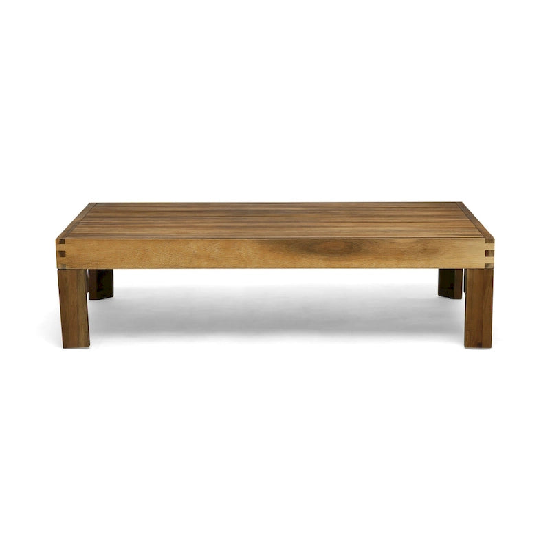 3 Piece Outdoor L-Shape Sofa Set, All-Weather Acacia Wood Conversation Furniture Set with Ottoman and Coffee Table