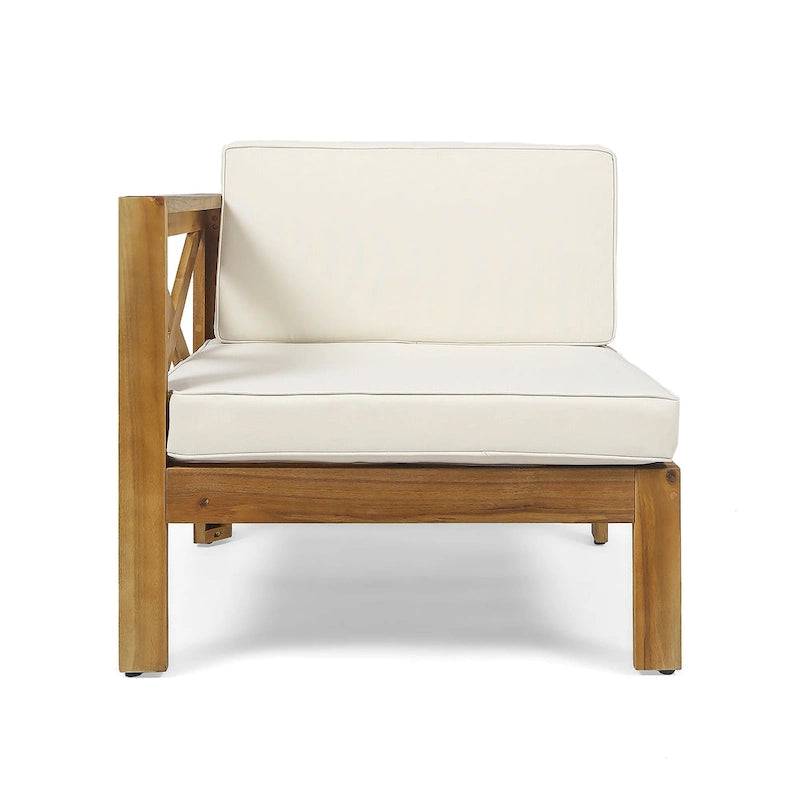 3 Piece Outdoor L-Shape Sofa Set, All-Weather Acacia Wood Conversation Furniture Set with Ottoman and Coffee Table