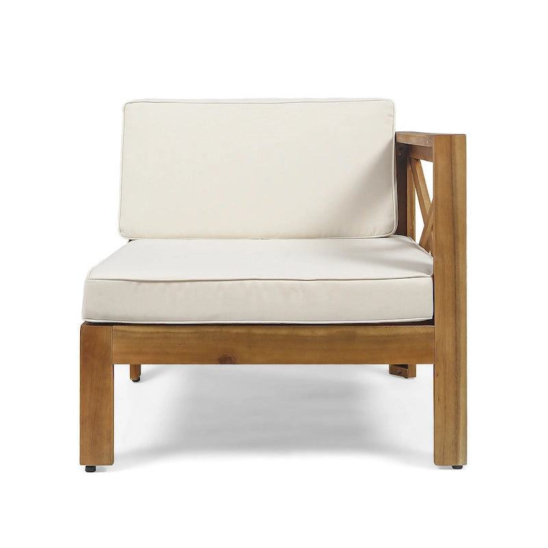 3 Piece Outdoor L-Shape Sofa Set, All-Weather Acacia Wood Conversation Furniture Set with Ottoman and Coffee Table